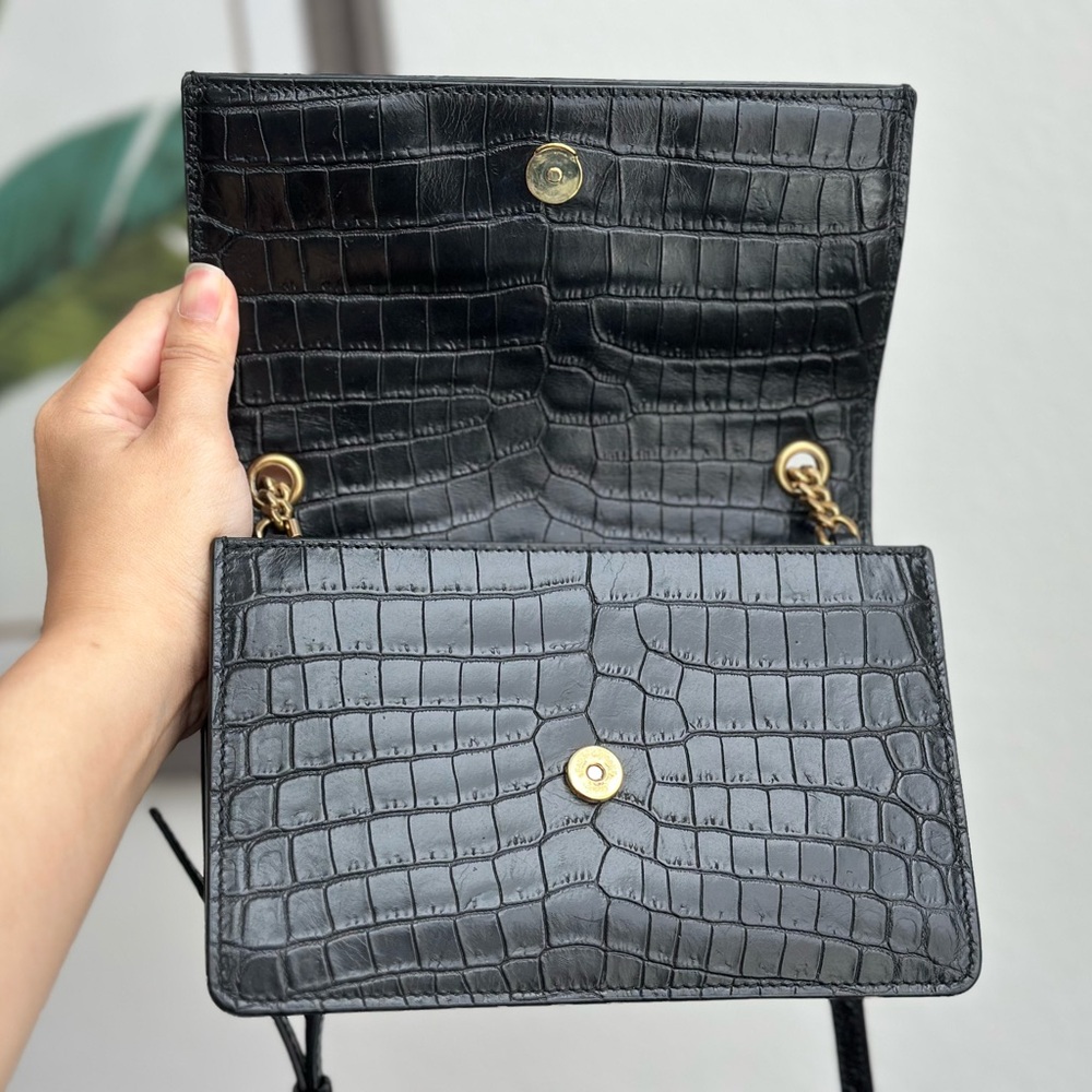 Yves Saint Laurent Black Croc-Pattern Crossbody Bag - Picture 10 of 16